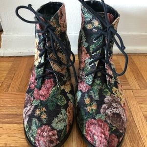 Lace Up Tapestry Booties